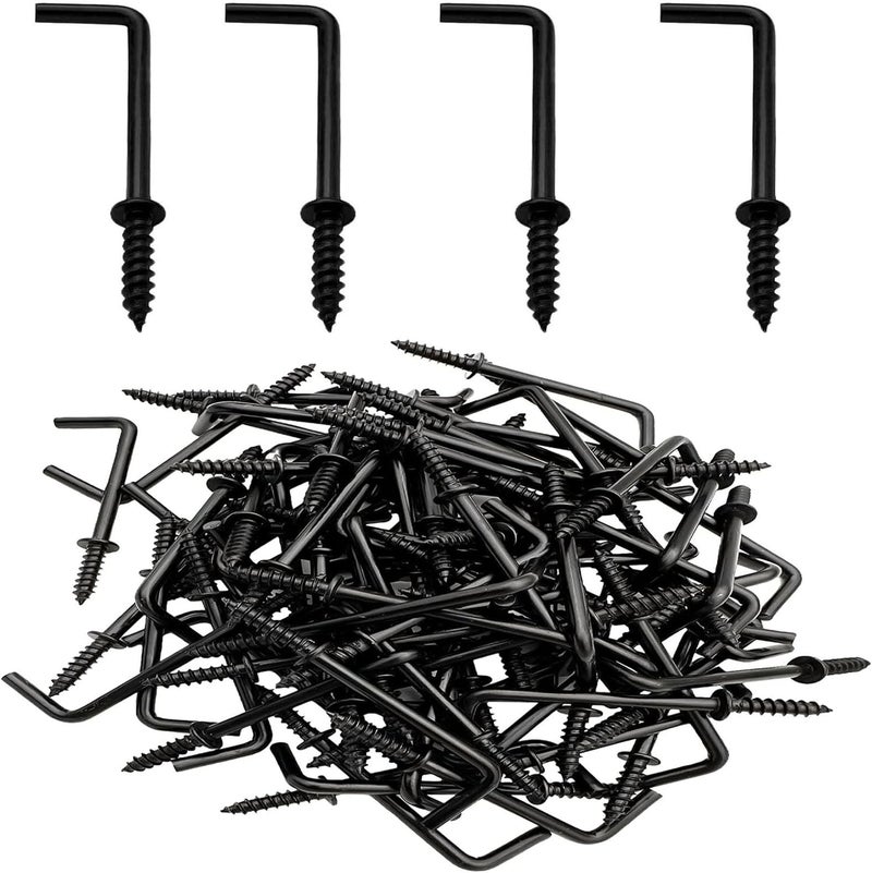 ANDILIKE 100 PCS 1-1/4 Inch Black Screw in L Hooks, 7 Shaped Right Angle Screw Hooks for Hanging Lamp,Plants,Decorations,kitchenware and DIY Crafts - Image 1
